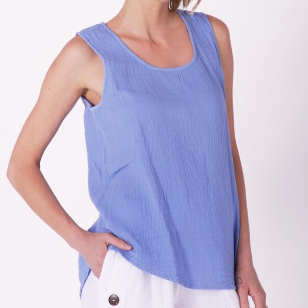 Shannon Passero Cotton Gauze Blue Tank Top